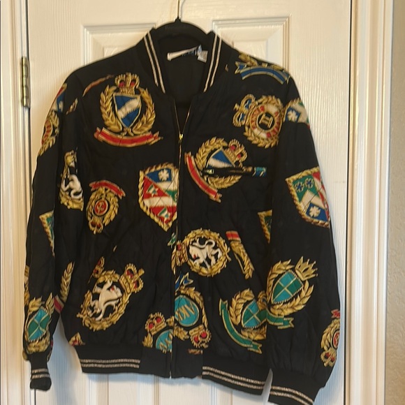 Anne Klein Black Silk Bomber Jacket - Picture 1 of 10